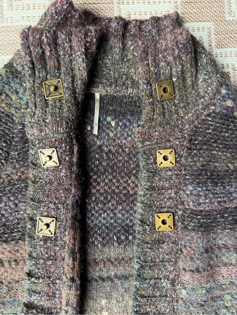 Free People Starlight Shadow Poncho Cardigan Wool Mohair Blend Oversized Snap